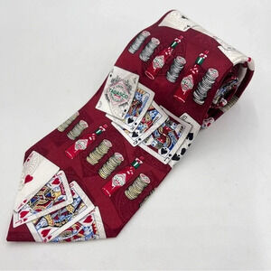 Tabasco Playing Cards Neck Tie 100% Silk USA Poker Chips Length 59” Width‎ 4”